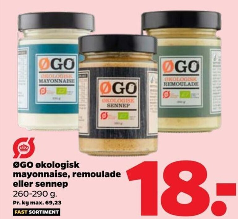 Netto ØGO Økologisk mayonnaise, remoulade eller sennep tilbud