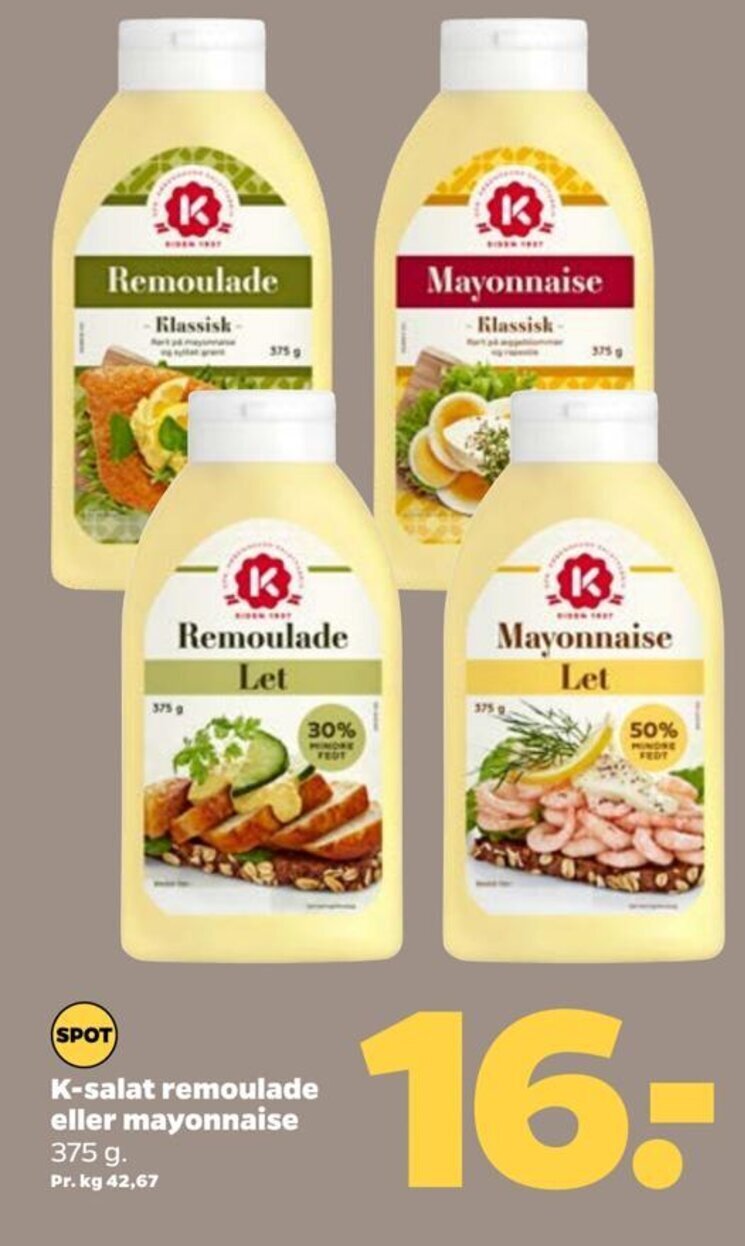 Netto K-salat remoulade eller mayonnaise 375 g. tilbud