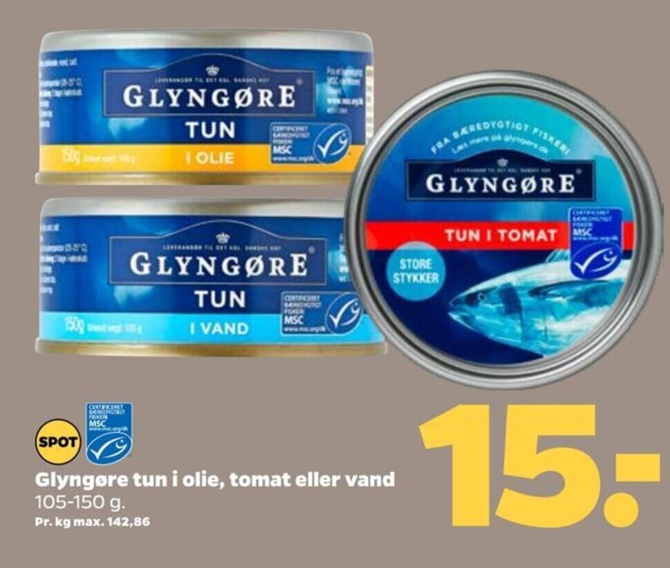 Netto Glyngøre tun i olie, tomat eller vand tilbud