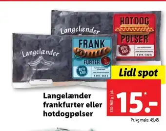 Lidl Langelænder frankfurter eller hotdogpølser tilbud