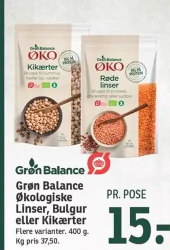 Grøn Balance Økologiske Linser, Bulgur eller Kikærter