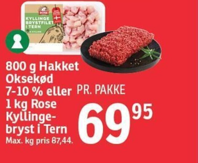 SPAR 800 g Hakket Oksekød 7-10% eller 1 kg Rose Kyllinge-bryst i Tern tilbud