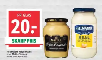 SPAR Hellmanns Mayonnaise eller Maille Sennep tilbud