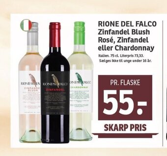 SPAR RIONE DEL FALCO Zinfandel Blush Rosé, Zinfandel eller Chardonnay tilbud