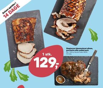 Kvickly Slagterens hjemmelavet ølkam, porchetta eller pulled pork tilbud