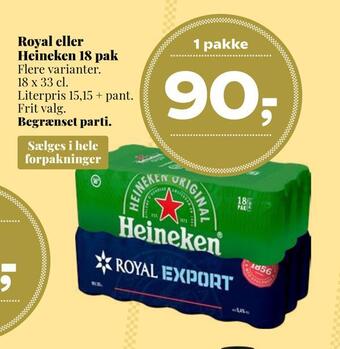 Dagli'Brugsen Royal eller heineken 18 pak tilbud