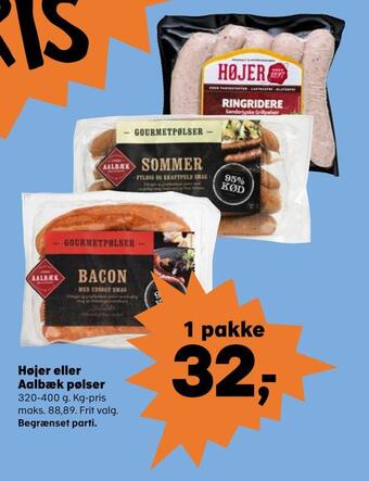 Kvickly Højer eller aalbæk pølser tilbud
