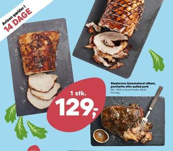 Slagterens hjemmelavet ølkam, porchetta eller pulled pork