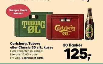 Kvickly Carlsberg, tuborg eller classic 30 stk. kasse tilbud