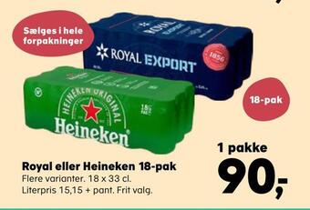 Kvickly Royal eller heineken 18-pak tilbud