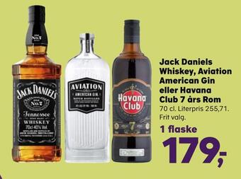 SuperBrugsen Jack daniels whiskey, aviation american gin eller havana club 7 års rom tilbud