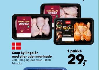 SuperBrugsen Coop kyllingelår med eller uden marinade tilbud