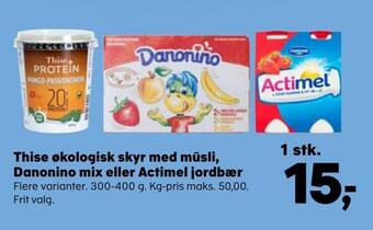 SuperBrugsen Thise økologisk skyr med müsli, danonino mix eller actimel jordbær tilbud