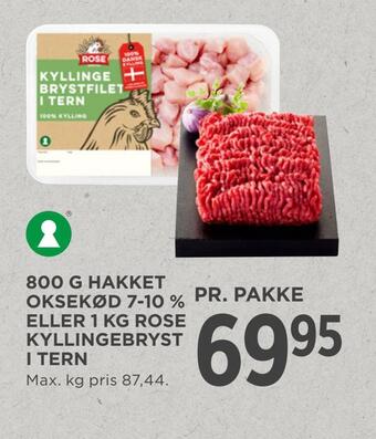 MENY 800 g hakket oksekød 7-10 % eller 1 kg rose kyllingebryst i tern tilbud