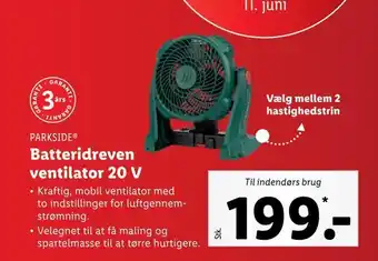 Lidl Batteridreven ventilator 20 v tilbud
