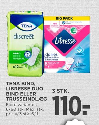 MENY Tena bind, libresse duo bind eller trusseindlæg tilbud