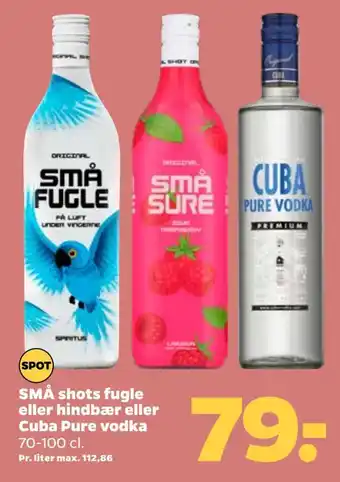 Netto Små shots fugle eller hindbær eller cuba pure vodka tilbud