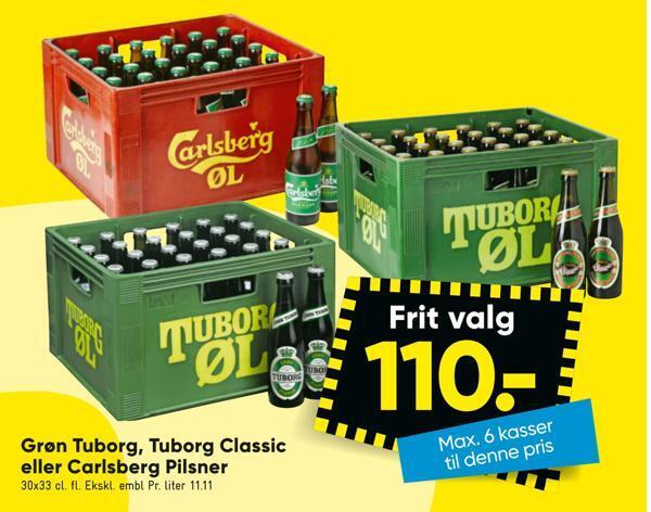Bilka Grøn tuborg, tuborg classic eller carlsberg pilsner tilbud