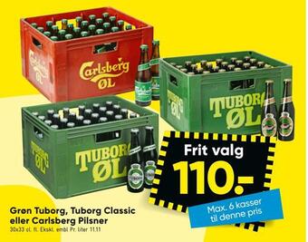 Bilka Grøn tuborg, tuborg classic eller carlsberg pilsner tilbud