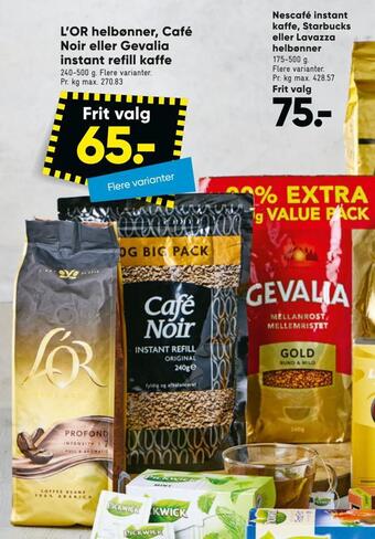 Bilka L'or helbønner, café noir eller gevalia instant refill kaffe tilbud