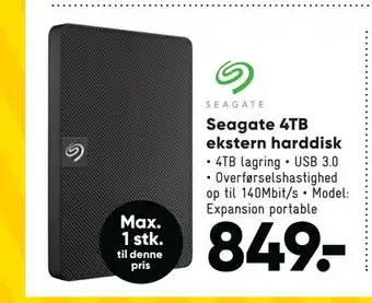 Bilka Seagate 4tb ekstern harddisk tilbud