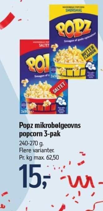 Popz mikrobølgeovns popcorn 3-pak