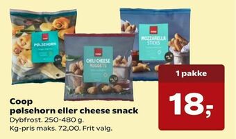 Kvickly Coop pølsehorn eller cheese snack tilbud