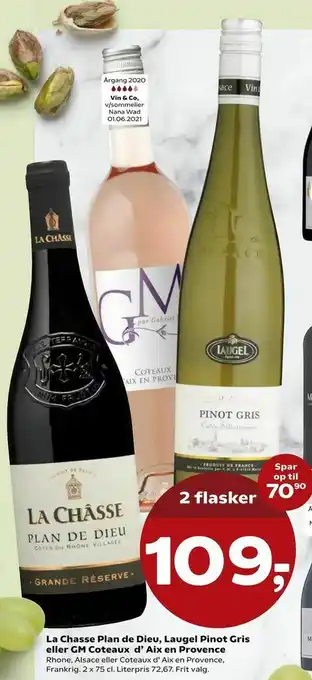 Kvickly La Chasse Plan de Dieu, Laugel Pinot Gris eller GM Coteaux d' Aix en Provence tilbud