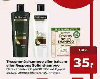 Kvickly Tresemmé shampoo eller balsam eller Respons Solid shampoo tilbud