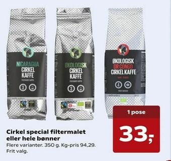 Kvickly Cirkel special filtermalet eller hele bønner tilbud