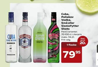 SuperBrugsen Cuba, Poliakov Vodka, Små eller Sismofytter Shots tilbud