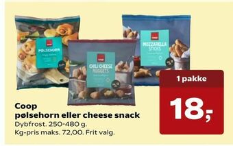 SuperBrugsen Coop pølsehorn eller cheese snack tilbud