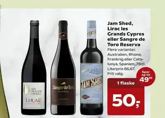 SuperBrugsen Jam Shed, Lirac les Grands Cypres eller Sangre de Toro Reserva tilbud