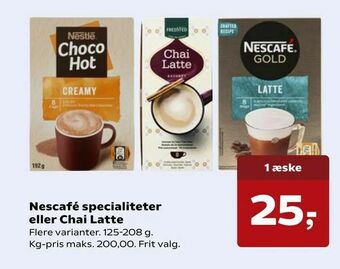 SuperBrugsen Nescafé specialiteter eller Chai Latte tilbud