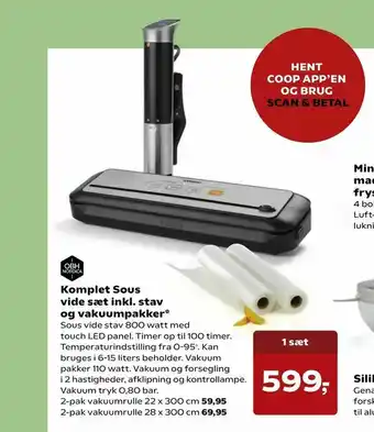 Komplet Sous vide sæt inkl. stav og vakuumpakker