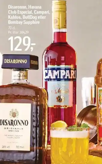 Føtex Disaronno, Havana Club Especial, Campari, Kahlua, BullDog eller Bombay Sapphire tilbud
