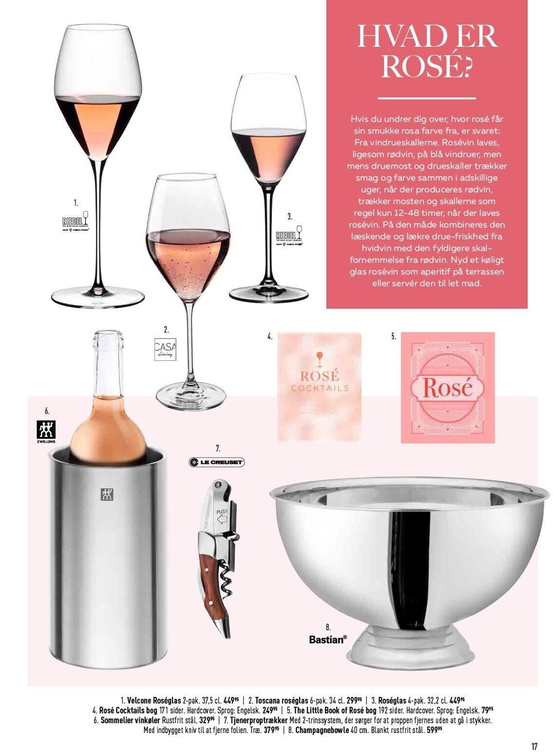 Imerco Roseglas, bøger, tjenerproptrækker, champagnebowle tilbud