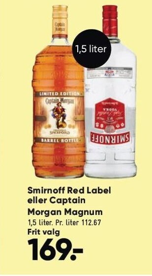 Bilka Smirnoff red label eller captain morgan magnum tilbud