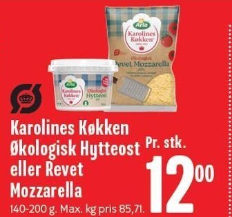 Min Købmand Karolines køkken økologisk hytteost eller revet mozzarella tilbud