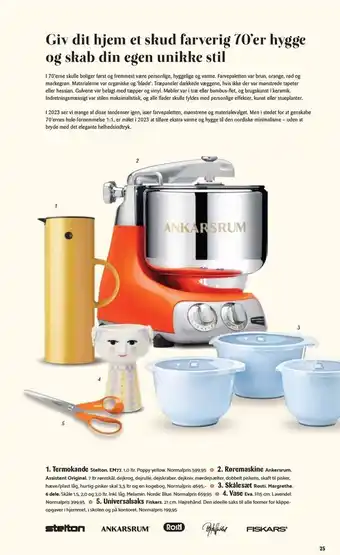 Termokande, røremaskine, skålesæt, vase og universalsaks