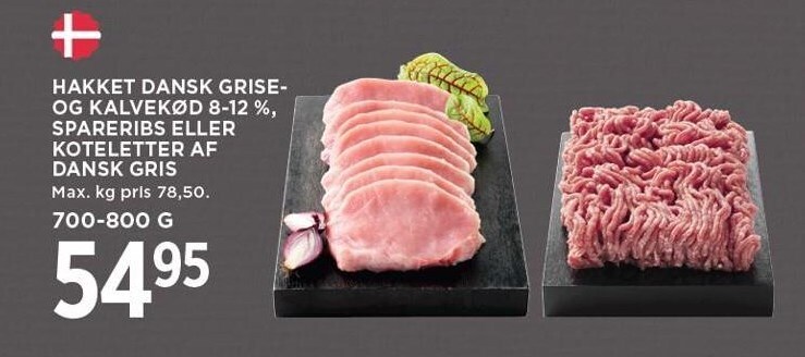 MENY Hakket dansk grise- og kalvekød 8-12%, spareribs eller koteletter af dansk gris tilbud