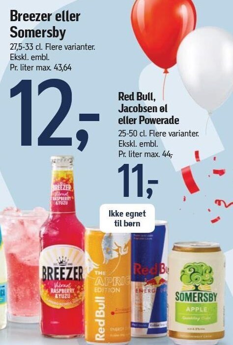 Føtex Breezer eller somersby eller red bull, jacobsen øl eller powerade tilbud