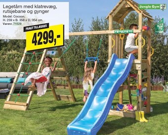 Harald Nyborg Jungle gym legetårn med klatrevæg, rutsjebane og gynger tilbud
