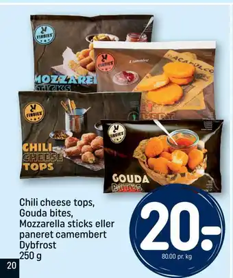 REMA 1000 Chili cheese tops, gouda bites, mozzarella sticks eller paneret camembert tilbud