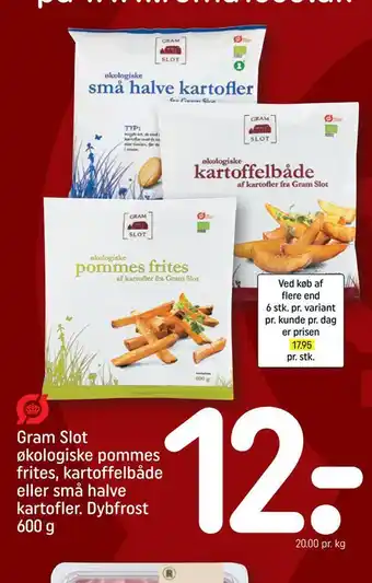 REMA 1000 Gram slot økologiske pommes frites, kartoffelbåde eller små halve kartofler tilbud