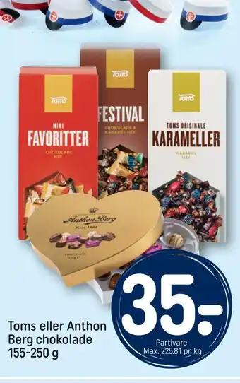 REMA 1000 Toms eller anthon berg chokolade tilbud