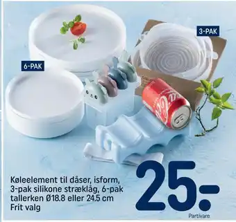 Køleelement til dåser, isform, 3-pak silikone stræklåg, 6-pak tallerken ø18,8 eller 24,5 cm