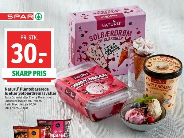 SPAR Naturli' plantebaserede is eller solbær drøm isvafler tilbud