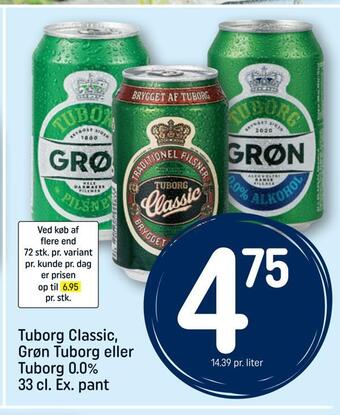 REMA 1000 Tuborg classic, grøn tuborg eller tuborg 0,0% tilbud