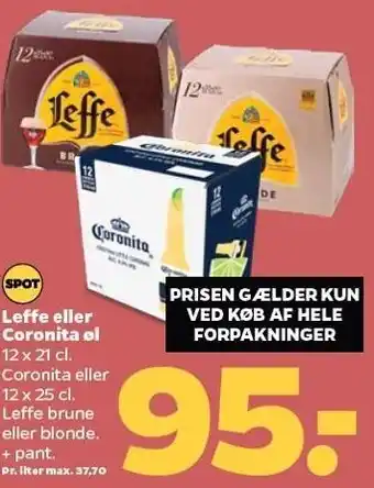 Netto Leffe eller coronita øl 12x25 cl. tilbud